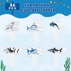 WERNNSAI 36 PCS Shark Cupcake Toppers – Ocean Birthday Party Decorations