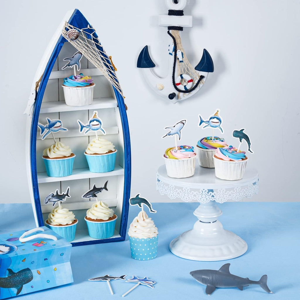 WERNNSAI 36 PCS Shark Cupcake Toppers – Ocean Birthday Party Decorations
