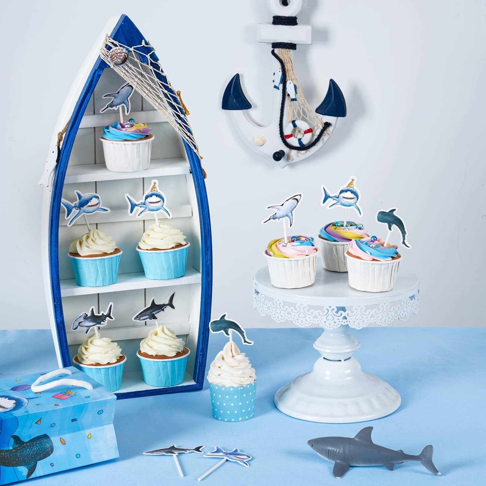 WERNNSAI 36 PCS Shark Cupcake Toppers – Ocean Birthday Party Decorations