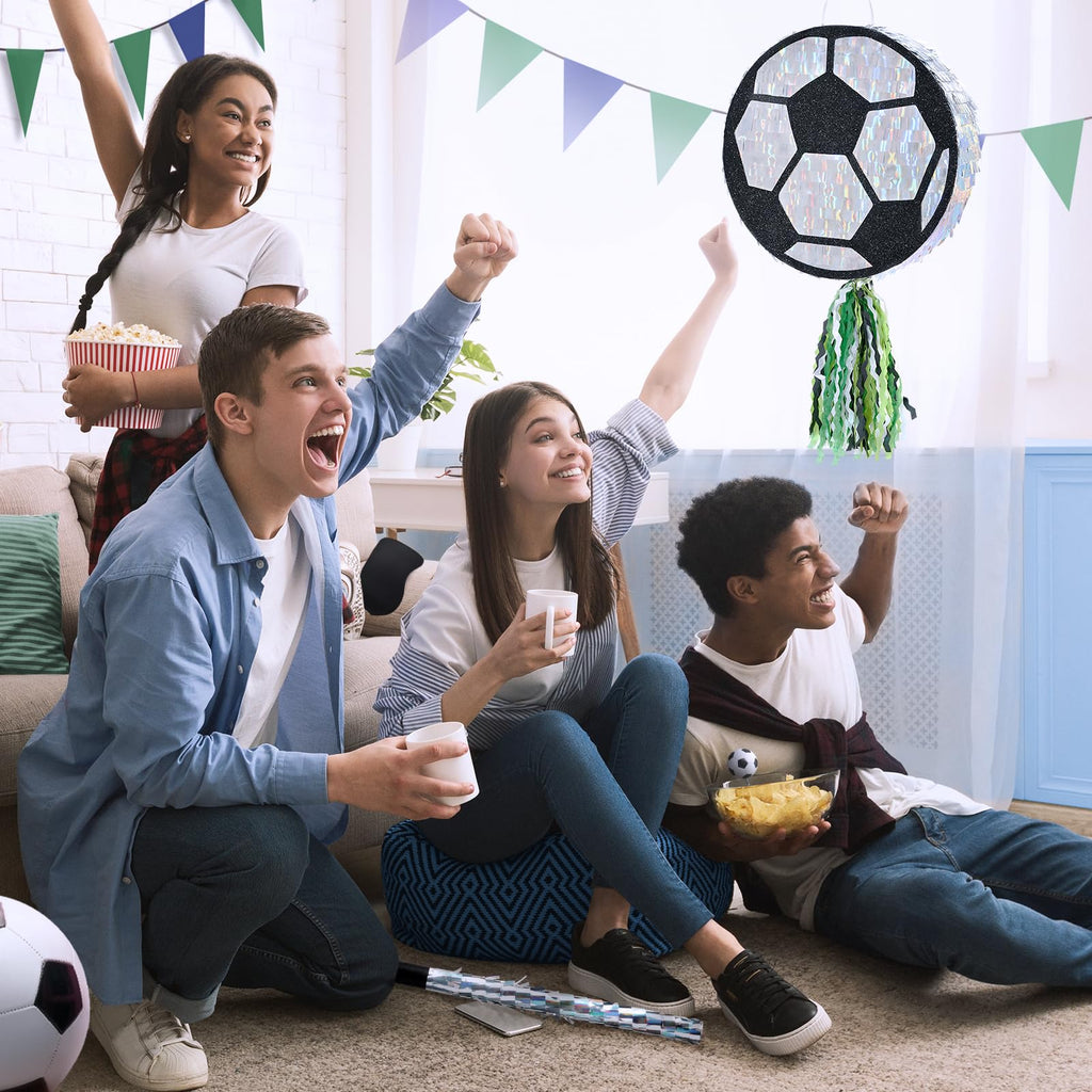 WERNNSAI Soccer Ball Pinata – Party Decoration with Blindfold Bat & Pull String
