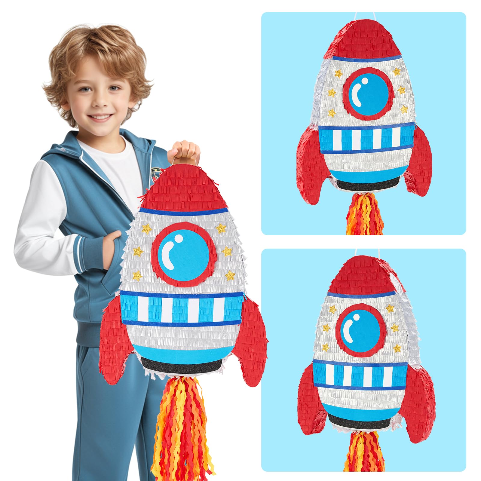 WERNNSAI Rocket Pinata Bundle – Space Ship Pinata with Blindfold & Bat for Kids' Parties
