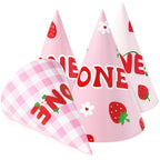 WERNNSAI Strawberry Party Hats - 12 Pack Berry First Birthday Hats for Pink Baby Shower & Christening Decor