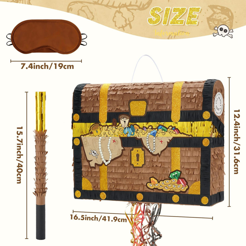 WERNNSAI Treasure Chest Piñata – Pirate Theme Pull-String Piñata with Bat & Blindfold