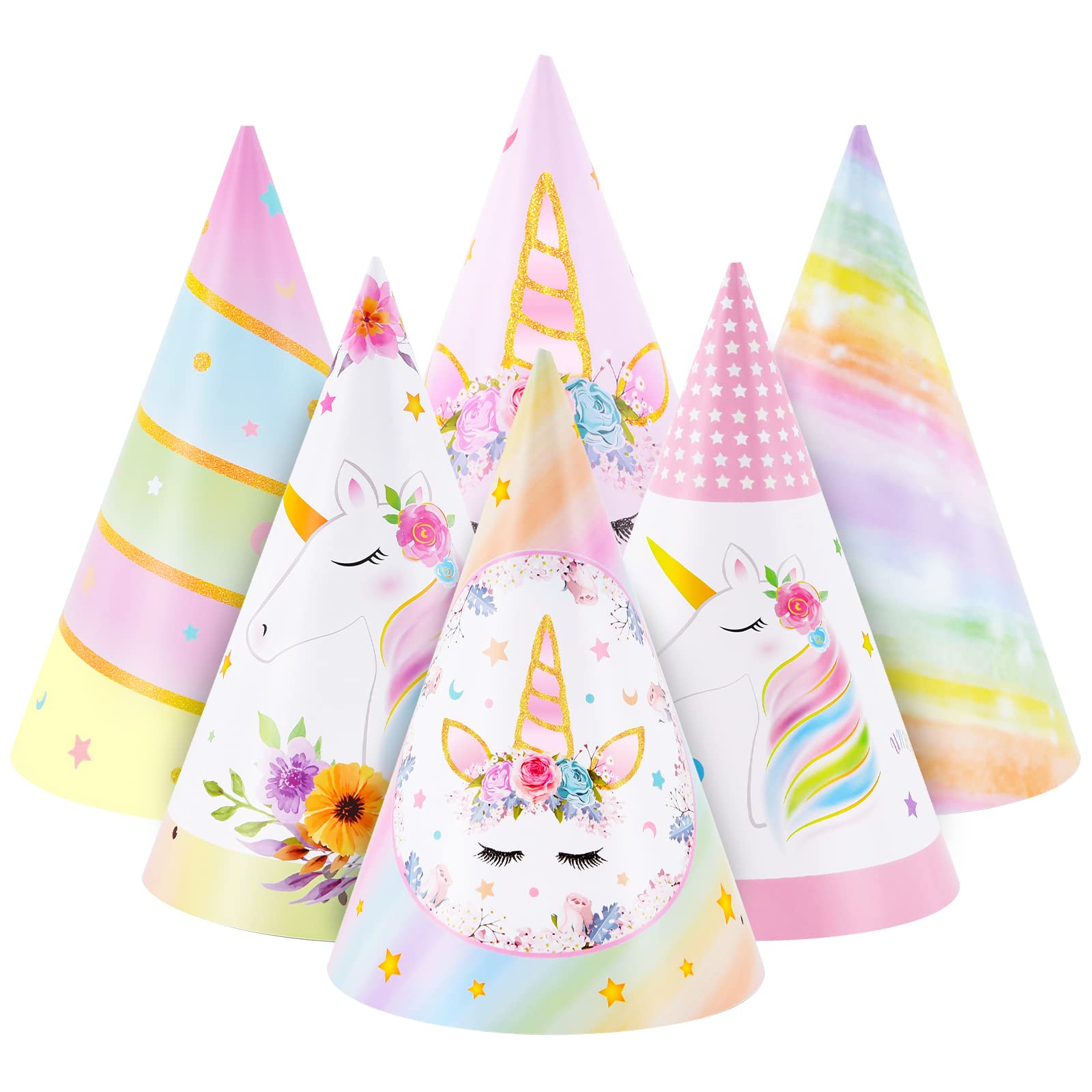 WERNNSAI Einhorn Partyhüte – 12 bunte Kegel-Stirnbänder für Kinder