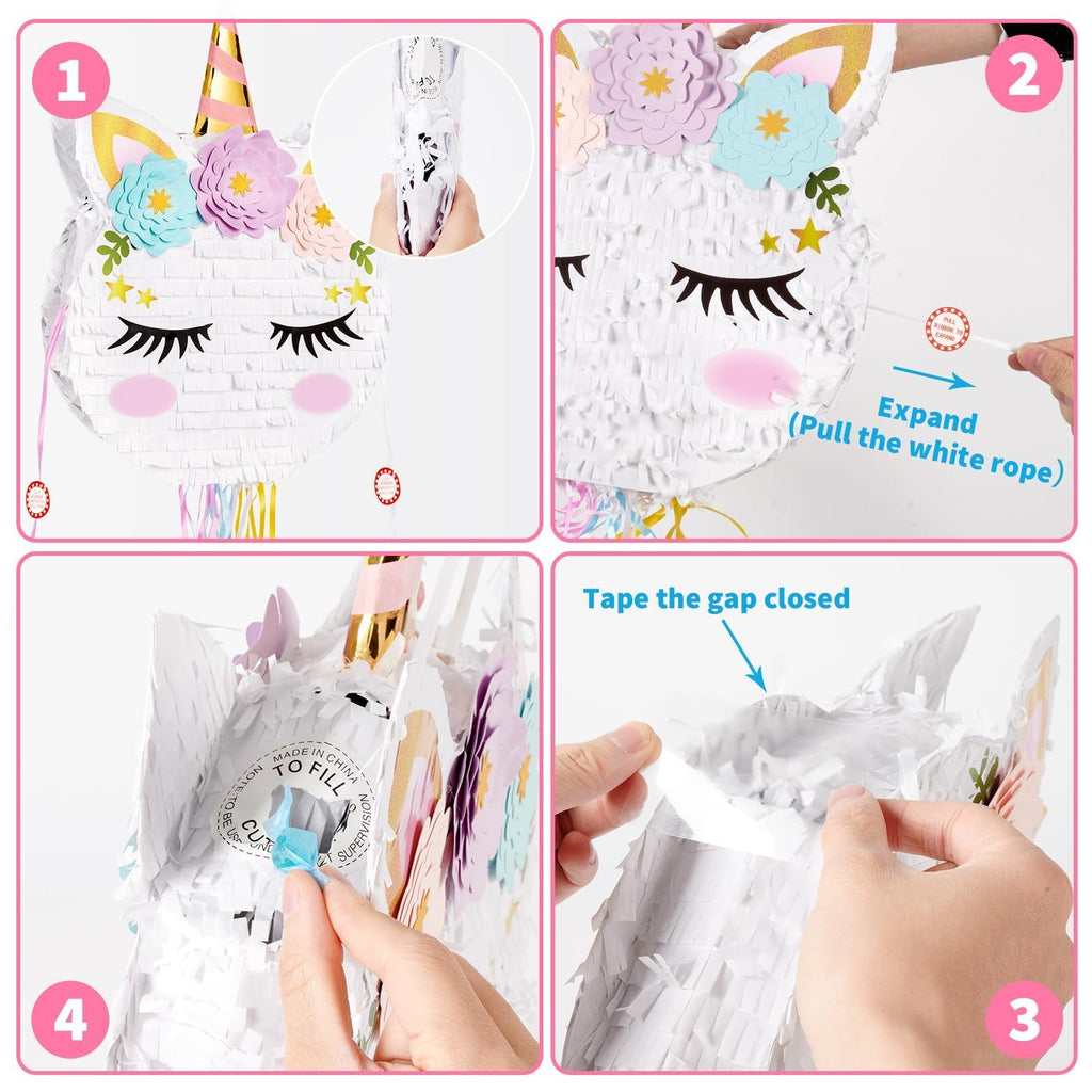 WERNNSAI Foldable Unicorn Piñata – Portable Unicorn Party Game with Bat, Blindfold & Tassels