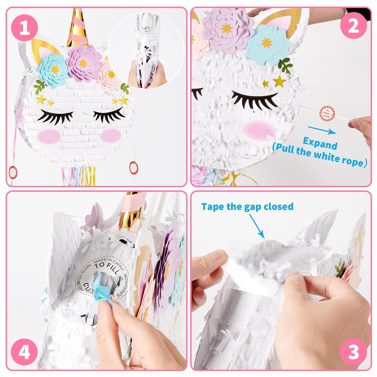 WERNNSAI Foldable Unicorn Piñata – Portable Unicorn Party Game with Bat, Blindfold & Tassels