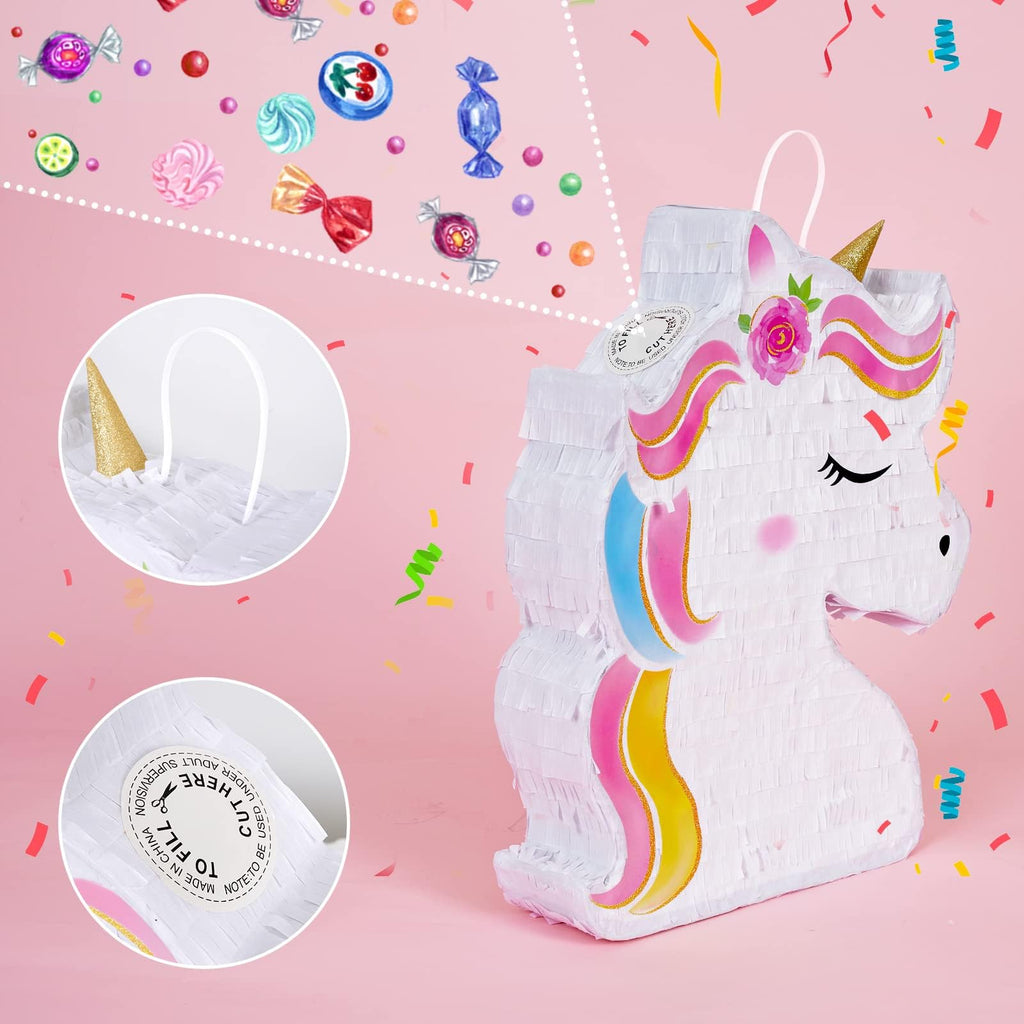 WERNNSAI Unicorn Piñata Bundle – Rainbow Unicorn Party Supplies with Blindfold & Bat (15.7 x 12.2 x 3.1 in)