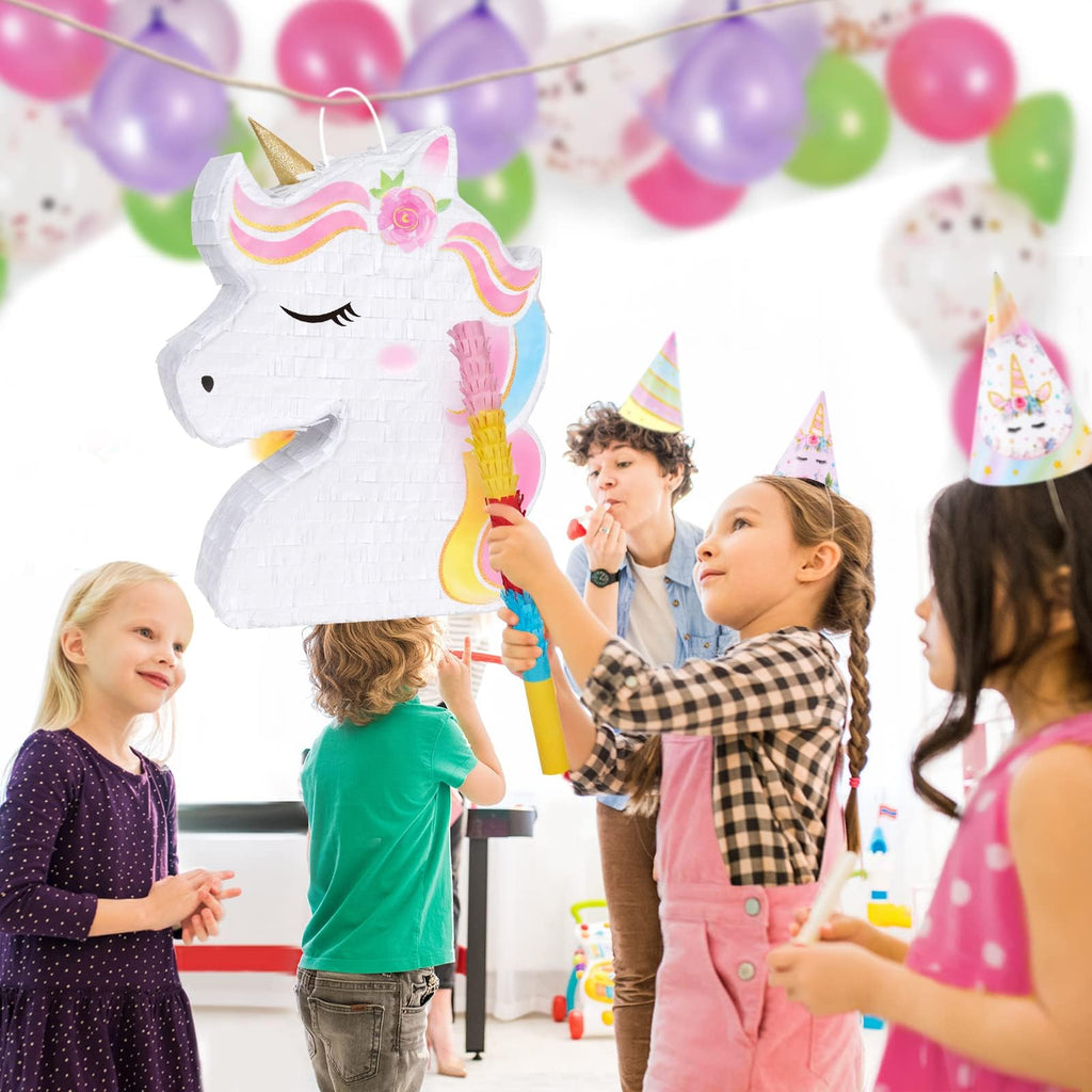 WERNNSAI Unicorn Piñata Bundle – Rainbow Unicorn Party Supplies with Blindfold & Bat (15.7 x 12.2 x 3.1 in)