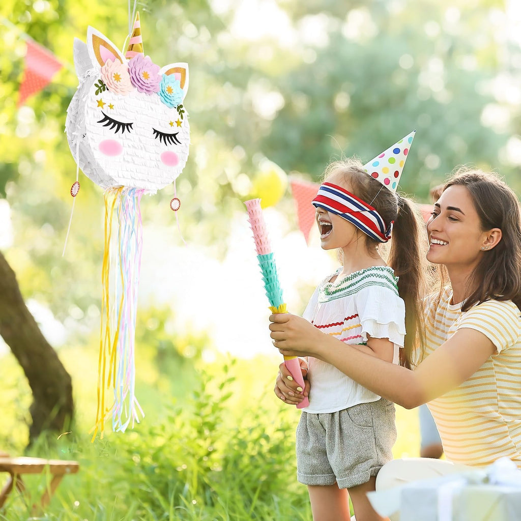 WERNNSAI Foldable Unicorn Piñata – Portable Unicorn Party Game with Bat, Blindfold & Tassels