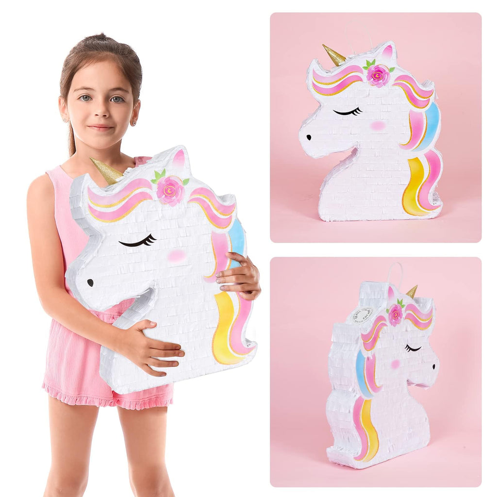WERNNSAI Unicorn Piñata Bundle – Rainbow Unicorn Party Supplies with Blindfold & Bat (15.7 x 12.2 x 3.1 in)
