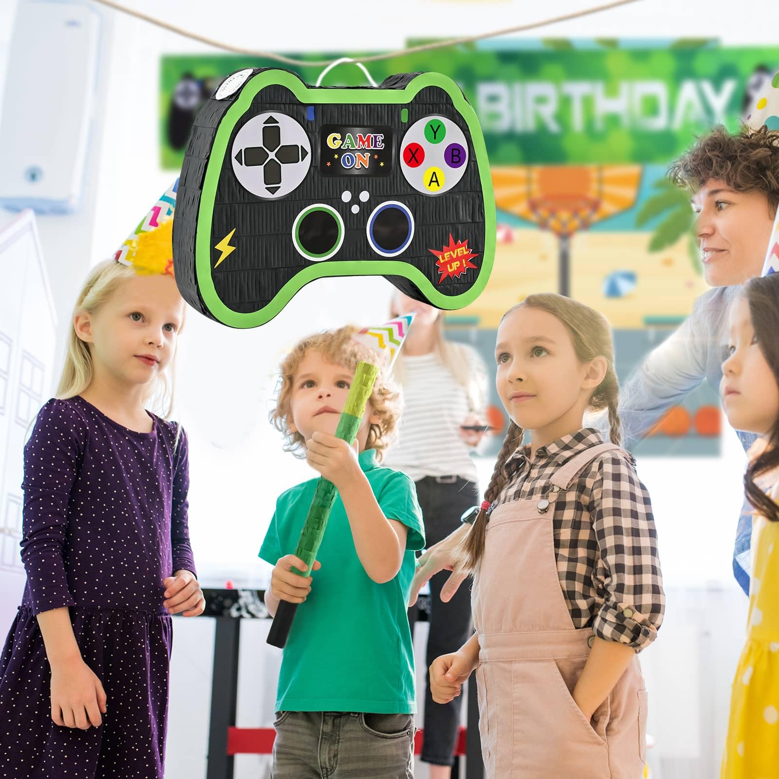 WERNNSAI Video Game Controller Pinata – Party Bundle with Blindfold & Bat (15.7 in x 12.2 in x 3.1 in)