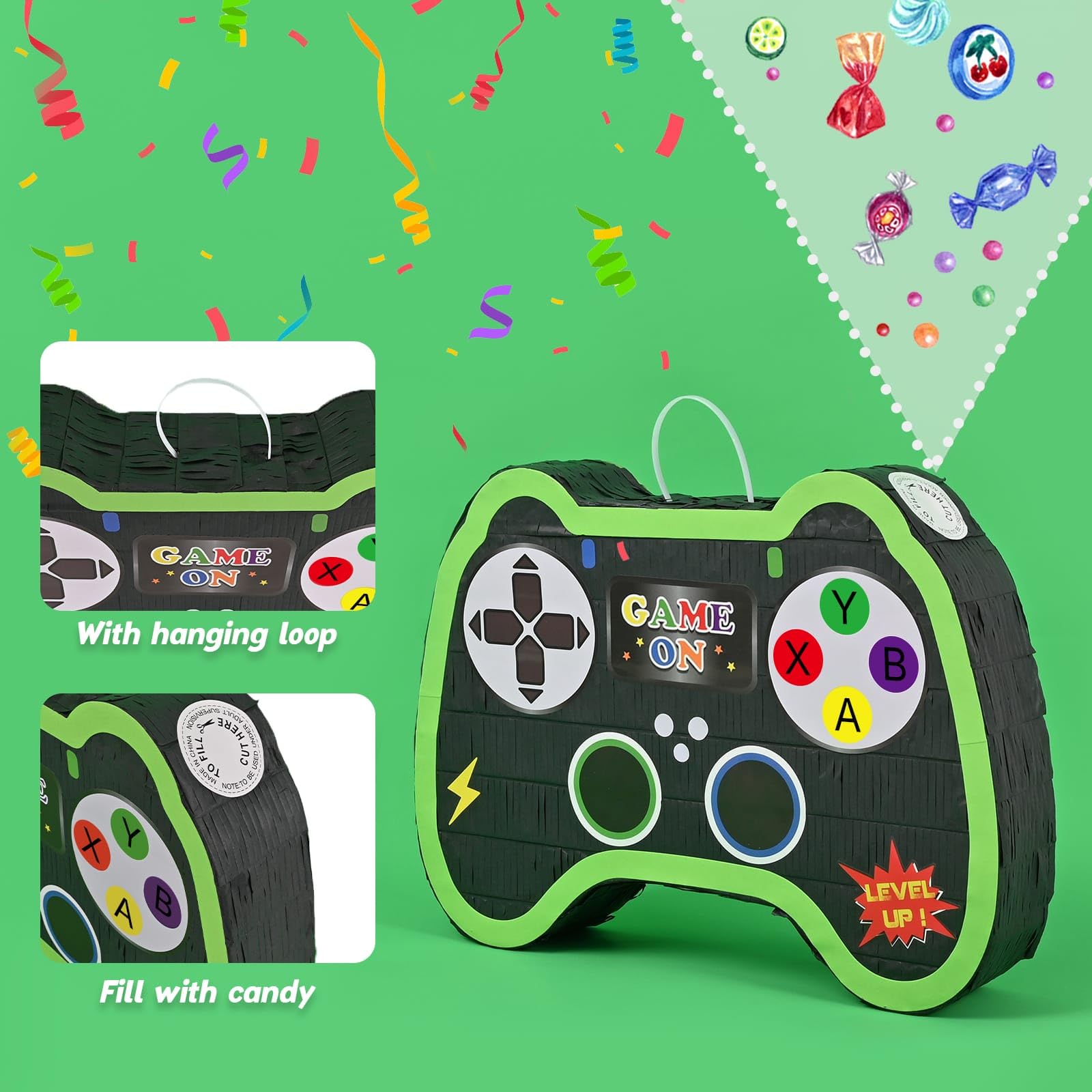 WERNNSAI Video Game Controller Pinata – Party Bundle with Blindfold & Bat (15.7 in x 12.2 in x 3.1 in)