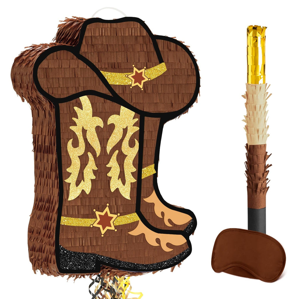 WERNNSAI Western Cowgirl Boot Piñata – Cowboy Hat Pinata for Rodeo Parties