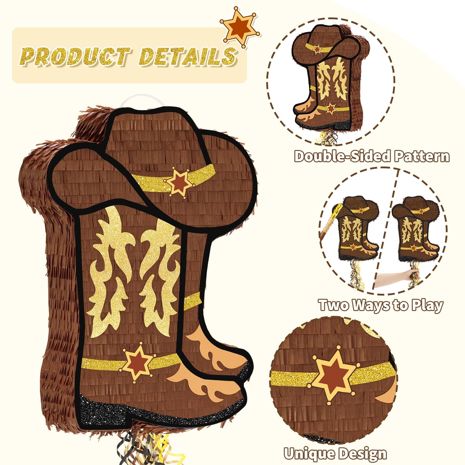 WERNNSAI Western Cowgirl Boot Piñata – Cowboy Hat Pinata for Rodeo Parties
