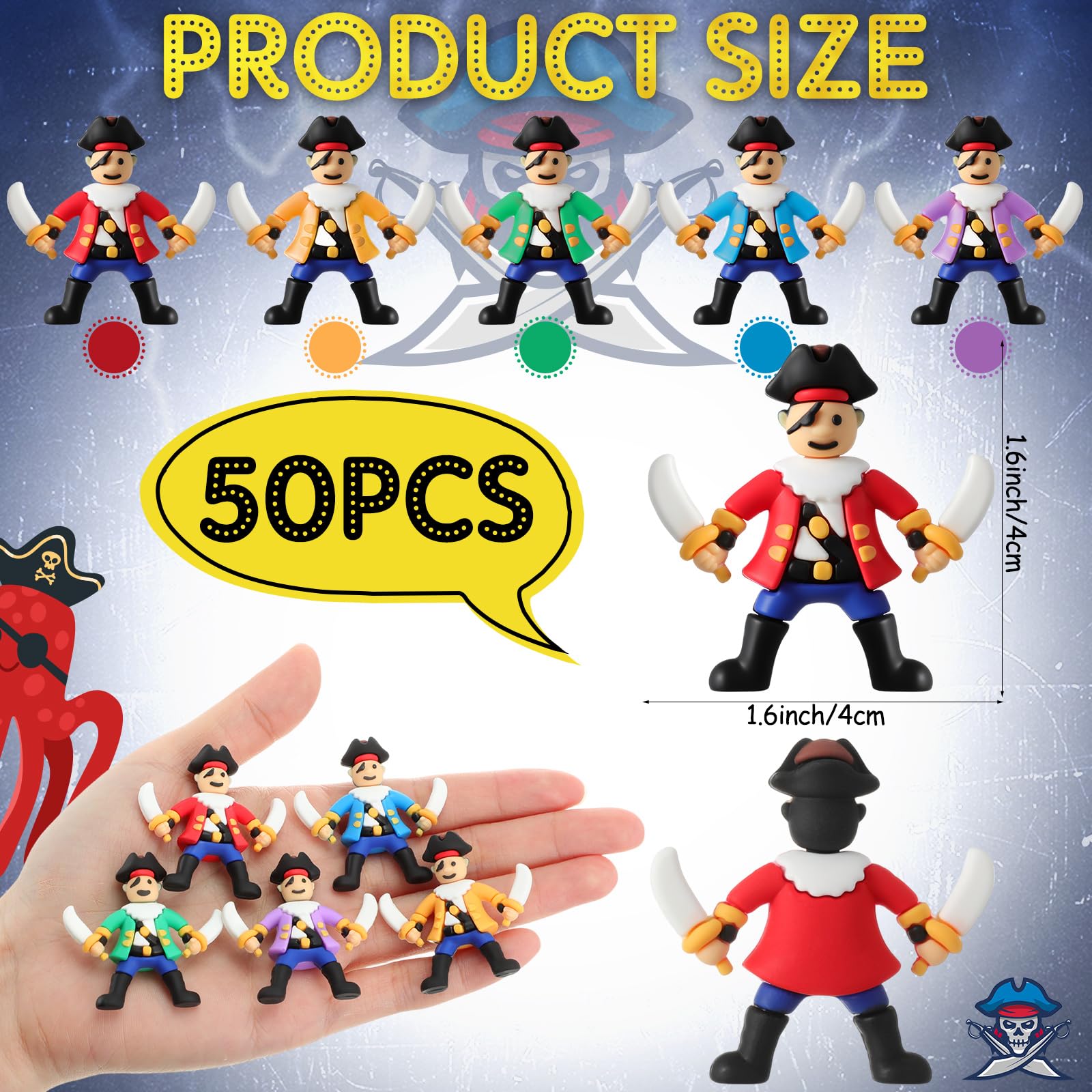 Wesiti 100 Pcs Mini Pirate Figurines – Colorful Party Favors & Cake Toppers