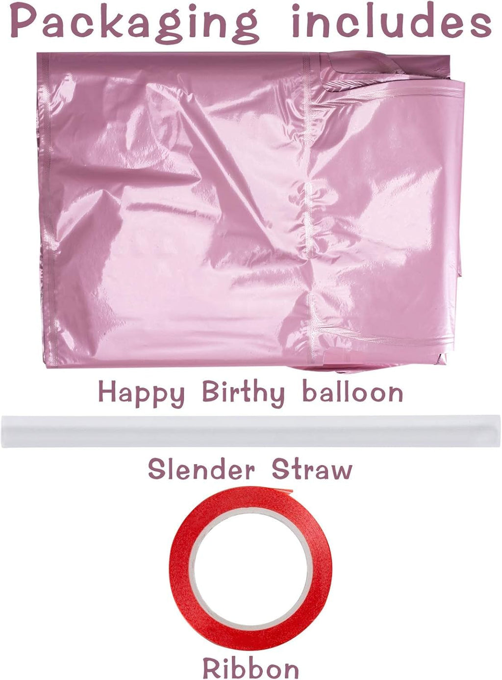 WESTGO Happy Birthday Banner Pink 16-Inch Mylar Foil Letters – Reusable Party Decor