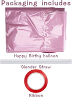 WESTGO Happy Birthday Banner Pink 16-Inch Mylar Foil Letters – Reusable Party Decor