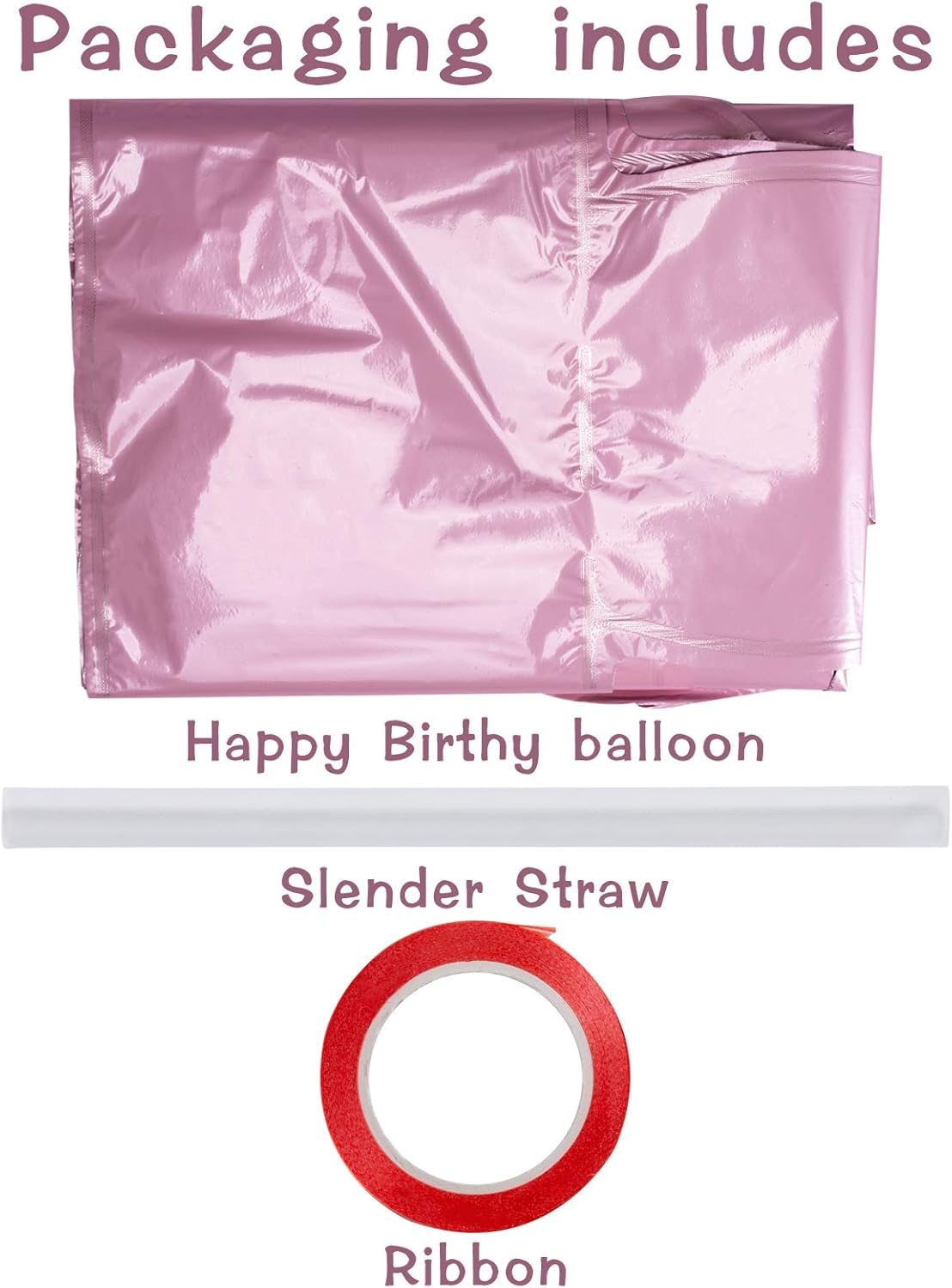 WESTGO Happy Birthday Banner Pink 16-Inch Mylar Foil Letters – Reusable Party Decor