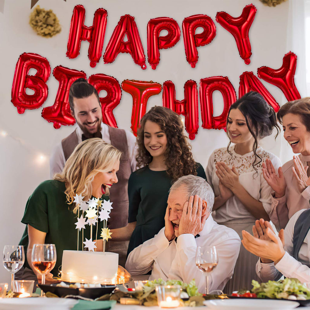 WESTGO Happy Birthday Banner Red 16 inches Mylar Foil Letters - Reusable Party Decor