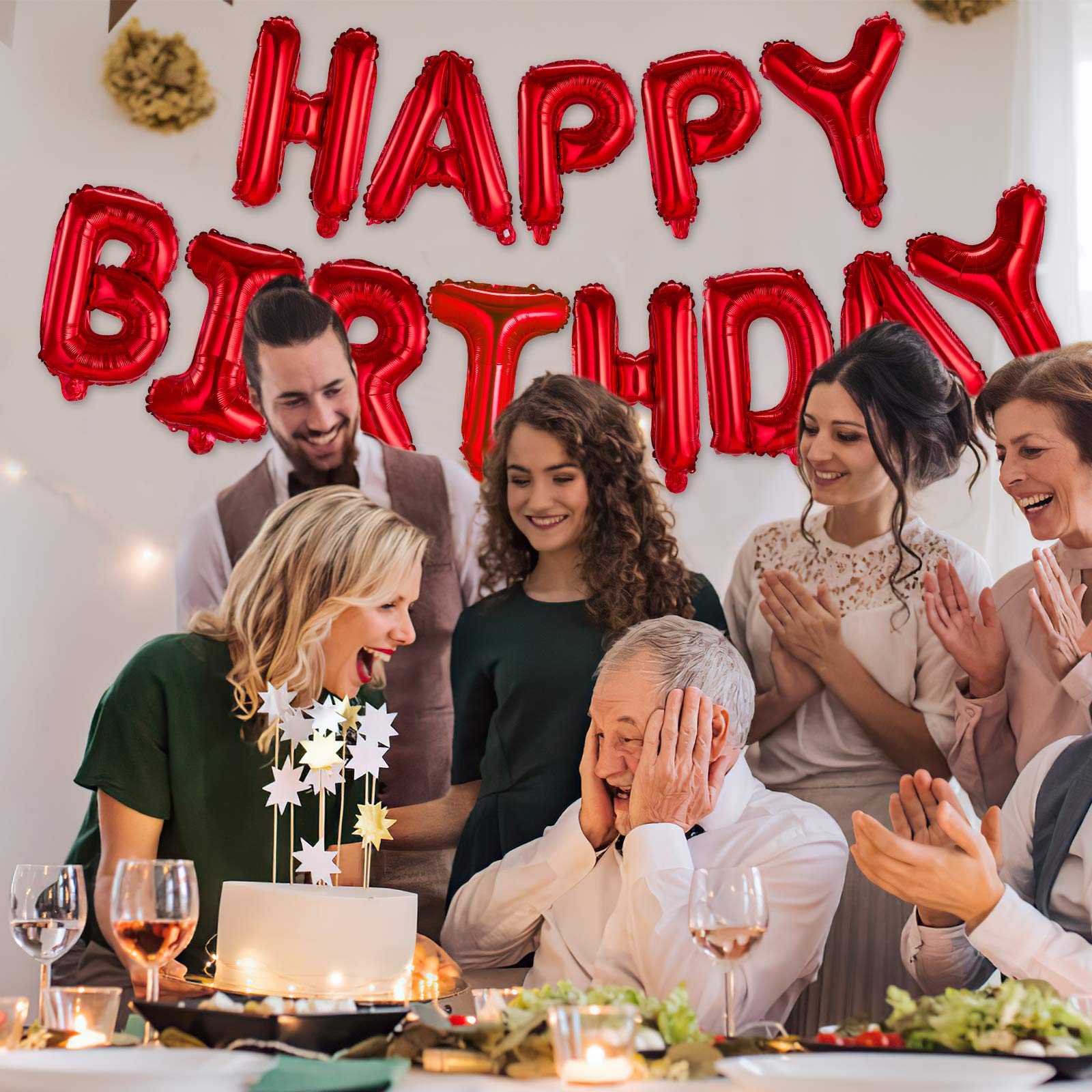 WESTGO Happy Birthday Banner Red 16 inches Mylar Foil Letters - Reusable Party Decor