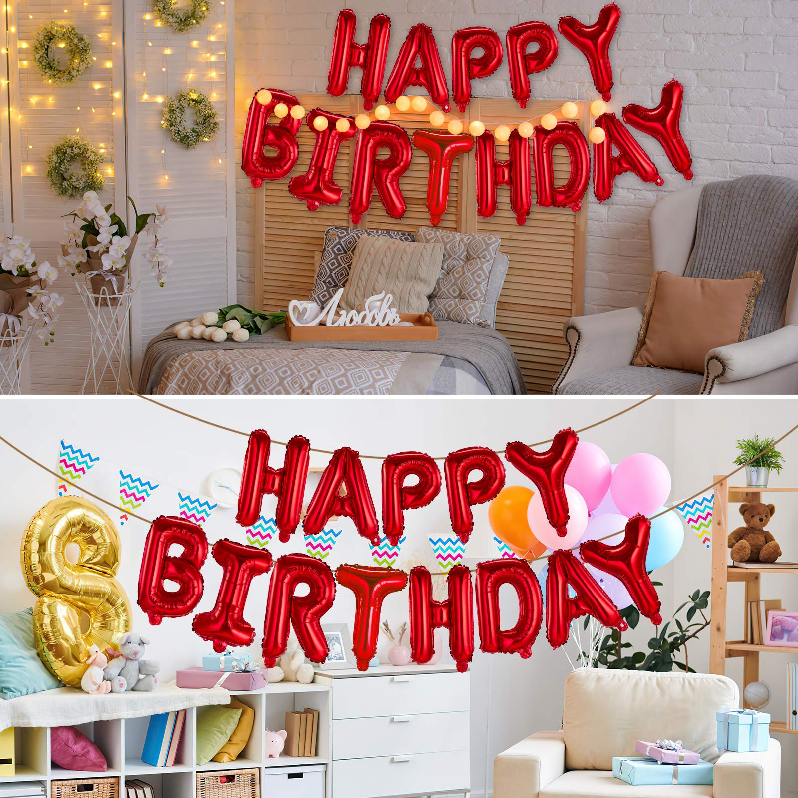 WESTGO Happy Birthday Banner Red 16 inches Mylar Foil Letters - Reusable Party Decor