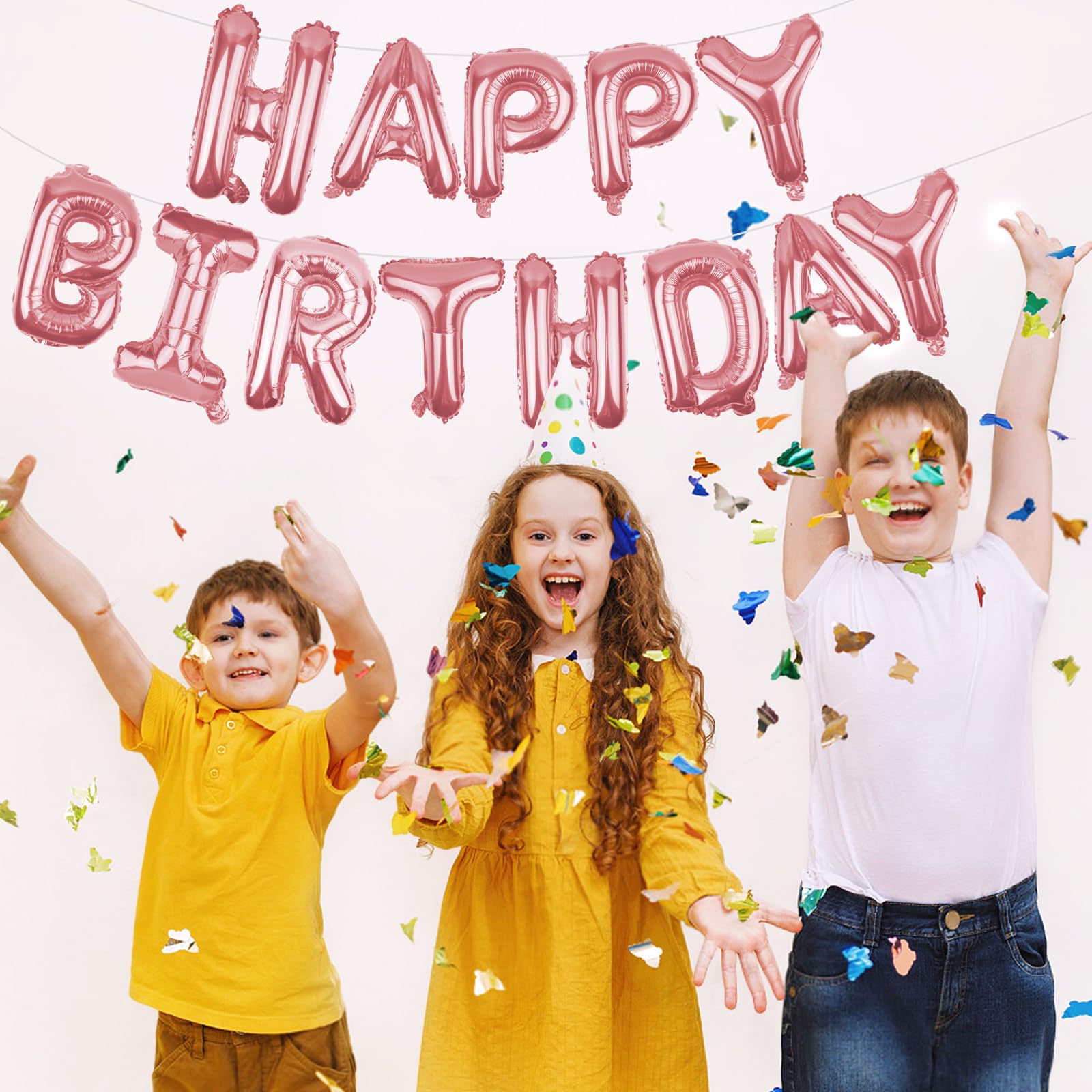 WESTGO Happy Birthday Banner Rose Gold 16-Inch Mylar Foil Letters | Reusable Party Decor