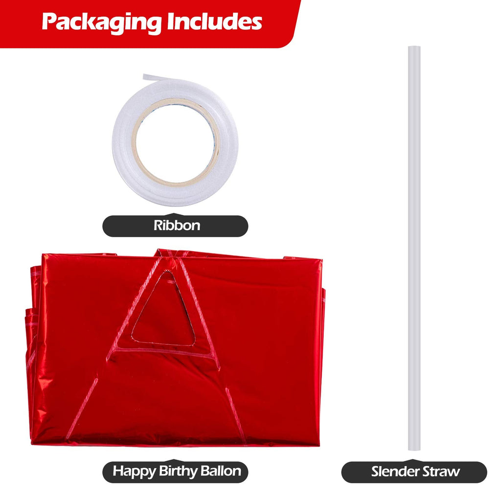 WESTGO Happy Birthday Banner Red 16 inches Mylar Foil Letters - Reusable Party Decor