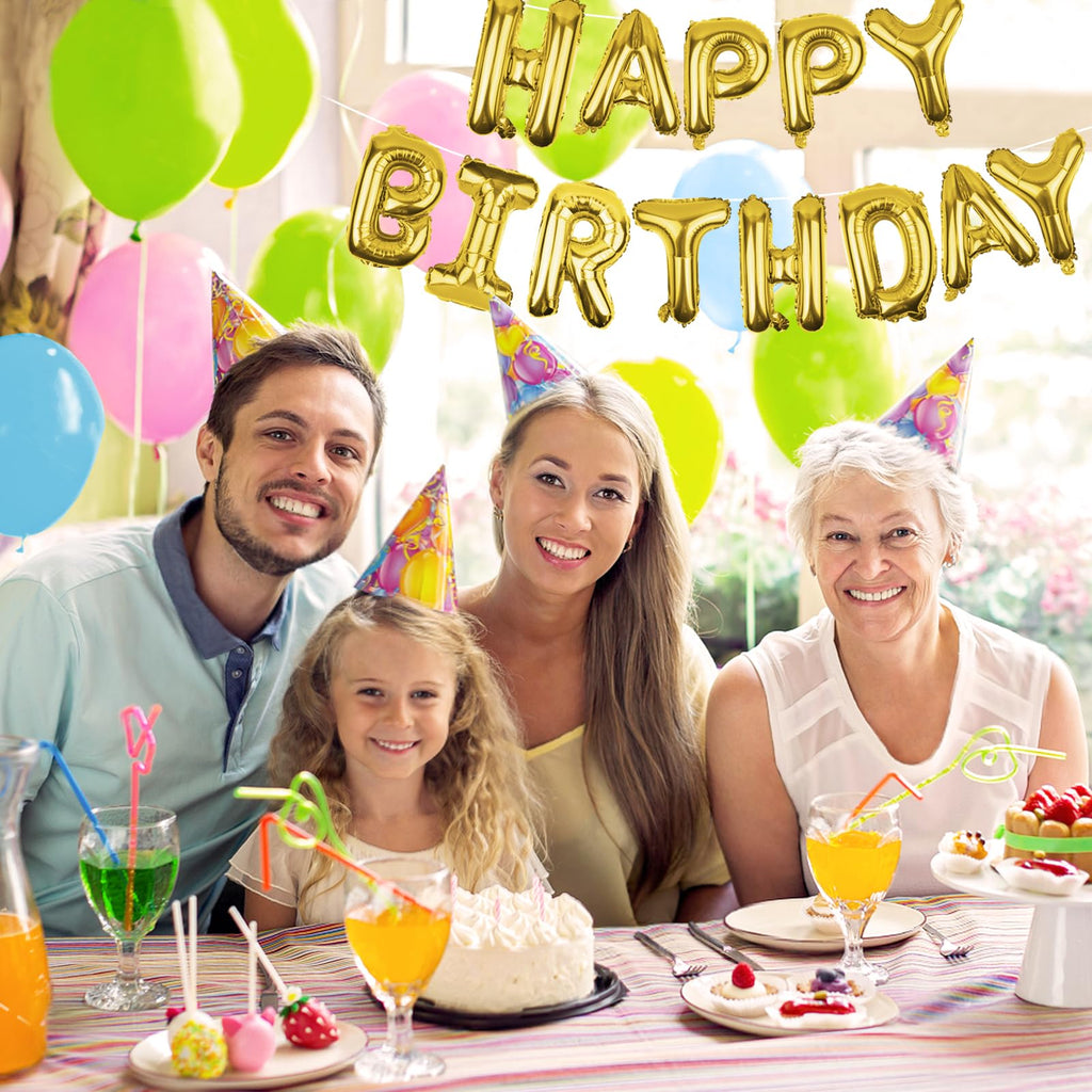 WESTGO Gold Happy Birthday Balloons Banner 16-Inch Mylar Foil Letters – Reusable Party Decor