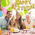 WESTGO Gold Happy Birthday Balloons Banner 16-Inch Mylar Foil Letters – Reusable Party Decor
