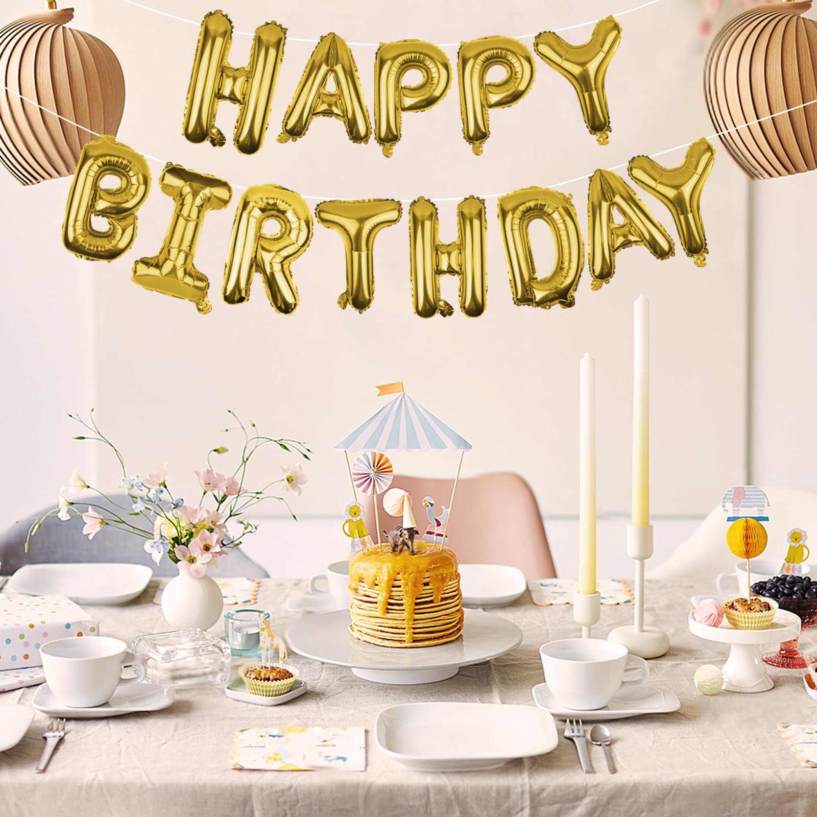 WESTGO Gold Happy Birthday Balloons Banner 16-Inch Mylar Foil Letters – Reusable Party Decor