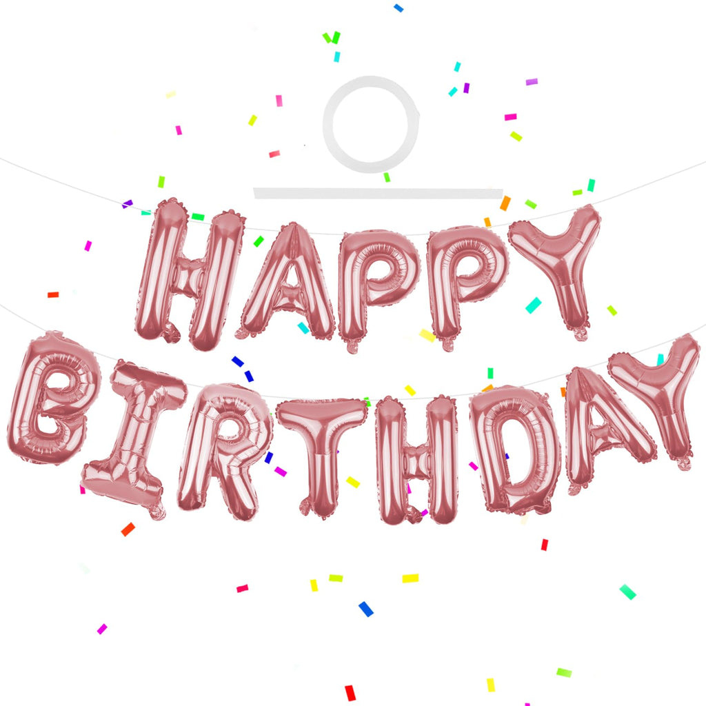 WESTGO Happy Birthday Banner Rose Gold 16-Inch Mylar Foil Letters | Reusable Party Decor