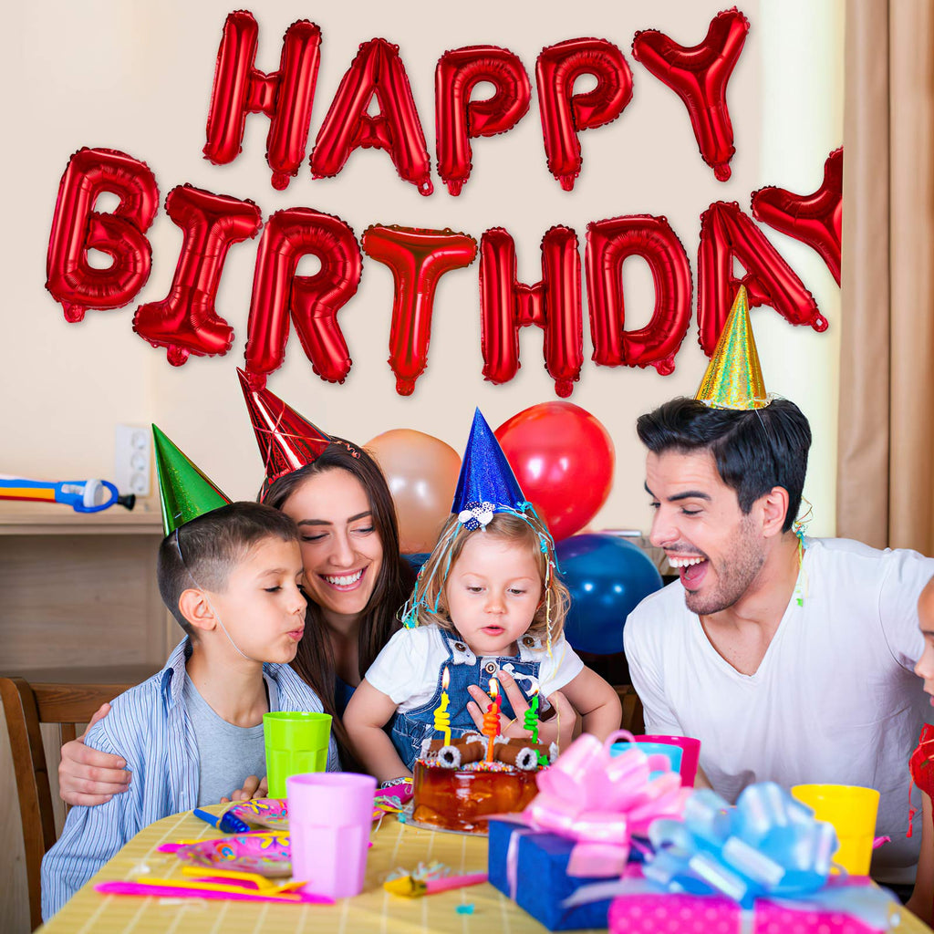 WESTGO Happy Birthday Banner Red 16 inches Mylar Foil Letters - Reusable Party Decor
