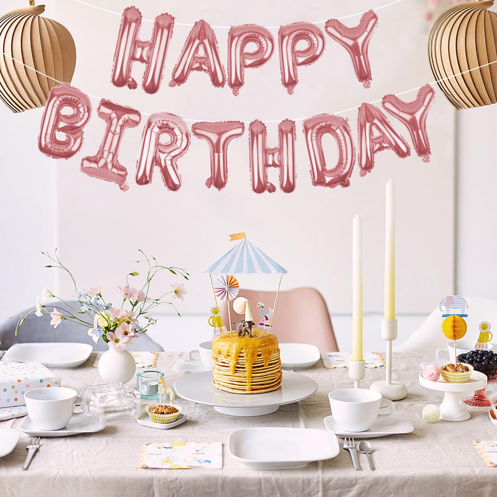 WESTGO Happy Birthday Banner Rose Gold 16-Inch Mylar Foil Letters | Reusable Party Decor
