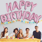 WESTGO Happy Birthday Banner Pink 16-Inch Mylar Foil Letters – Reusable Party Decor