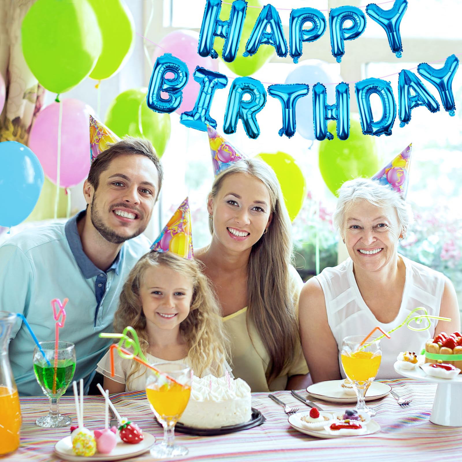 WESTGO Happy Birthday Banner Blue 16-Inch Mylar Foil Letters – Reusable Party Decor