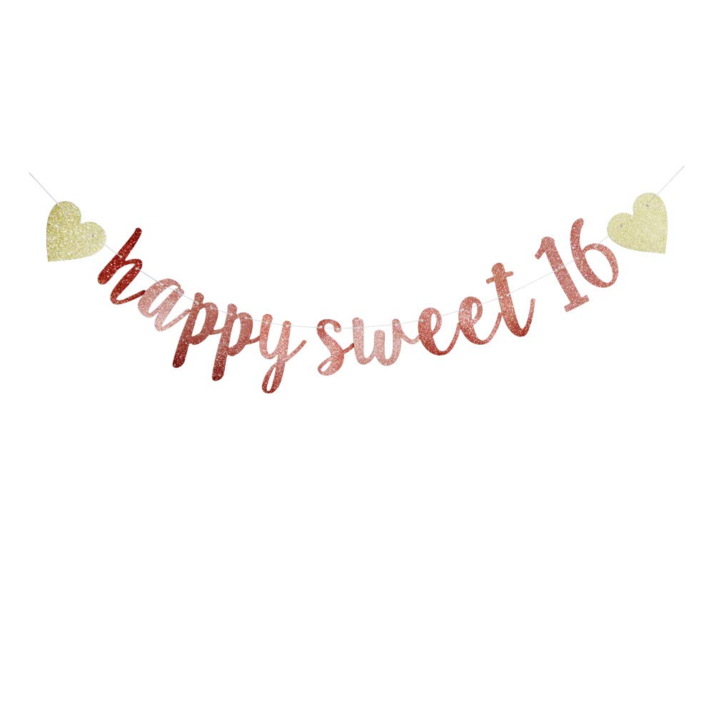 Westlili Happy Sweet 16 Banner Pink - 16th Birthday Party Supplies | Sweet Sixteen Decor