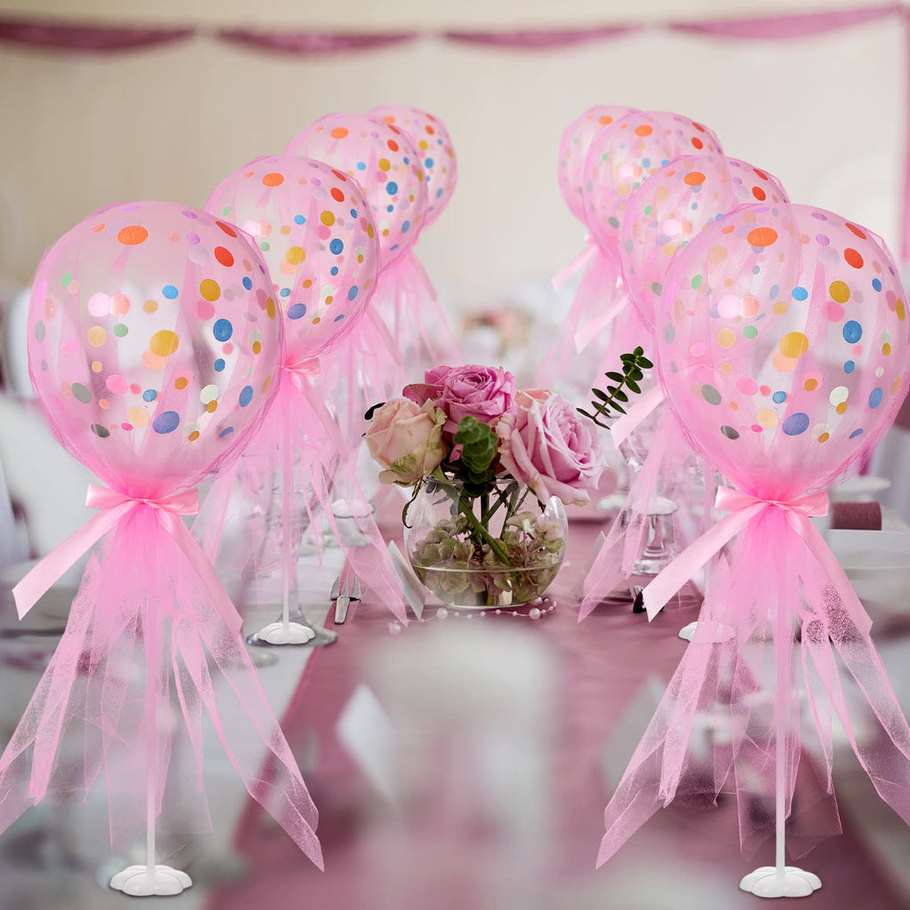 Wettarn 12 Set Tutu Tulle Balloons Centerpieces – Pink Polka Dot Baby Shower Kit