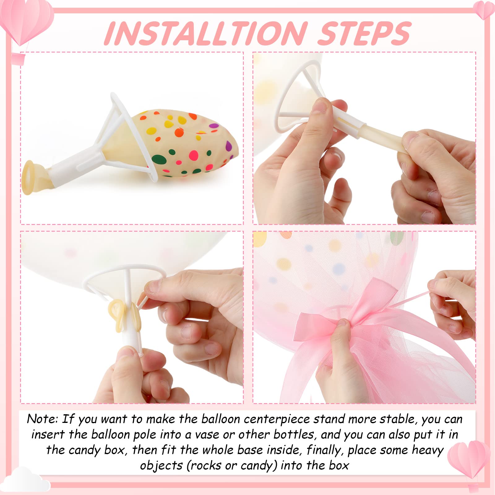 Wettarn 12 Set Tutu Tulle Balloons Centerpieces – Pink Polka Dot Baby Shower Kit