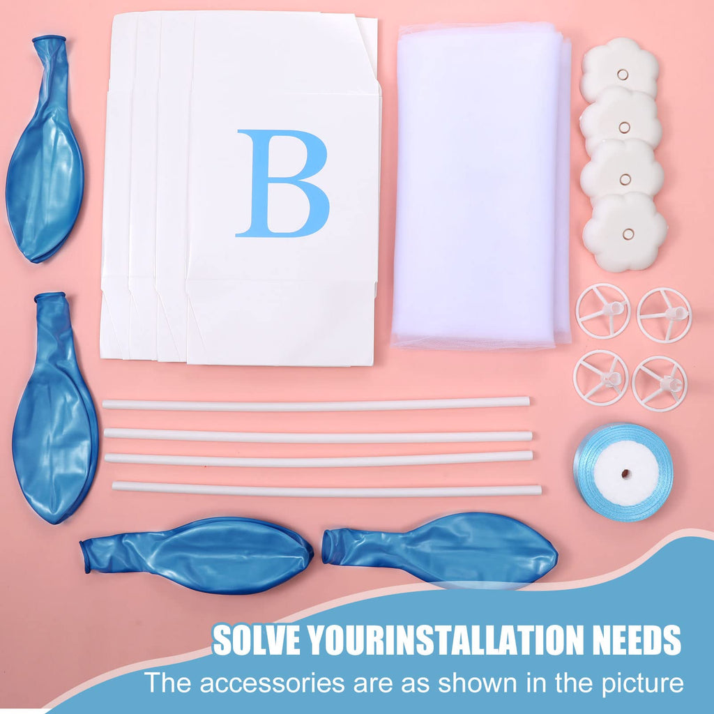 Wettarn 4-Piece Blue Boy Baby Shower Centerpieces – 24-Inch Tulle Balloons with Letter Boxes & Stands