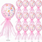 Wettarn 12 Set Tutu Tulle Balloons Centerpieces – Pink Polka Dot Baby Shower Kit