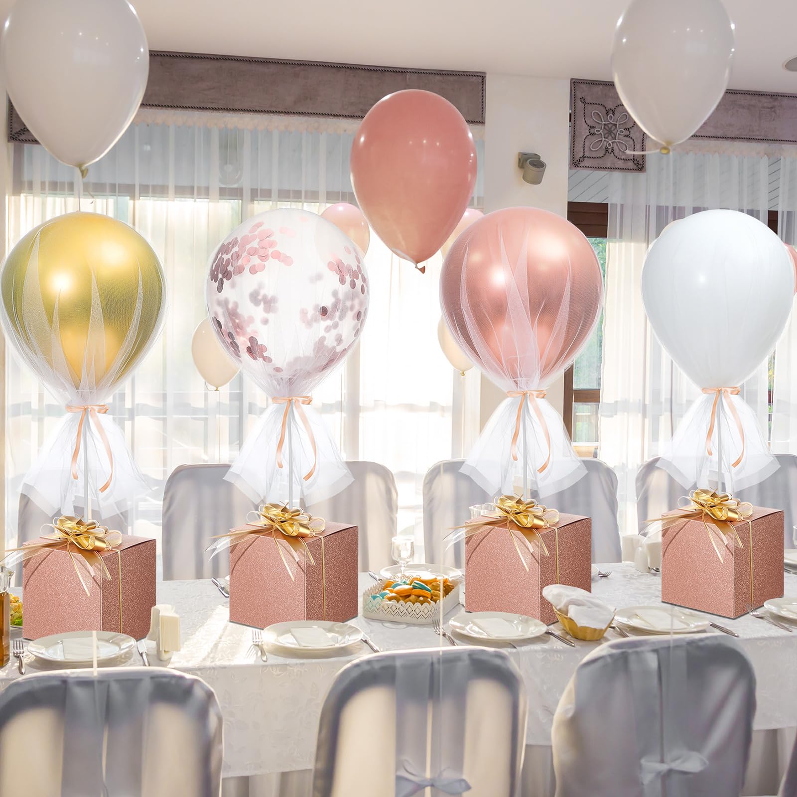 Wettarn 4-Piece Rose Gold Confetti Tulle Tutu Balloon Centerpieces for Baby Shower & Party Decor