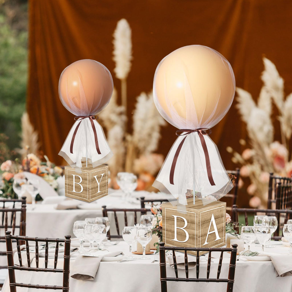 Wettarn 6-Set Brown Bear Tulle Centerpieces – 24" Balloons, White Tulle, Stands & Boxes