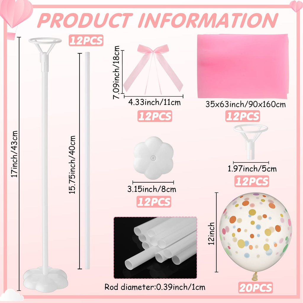 Wettarn 12 Set Tutu Tulle Balloons Centerpieces – Pink Polka Dot Baby Shower Kit