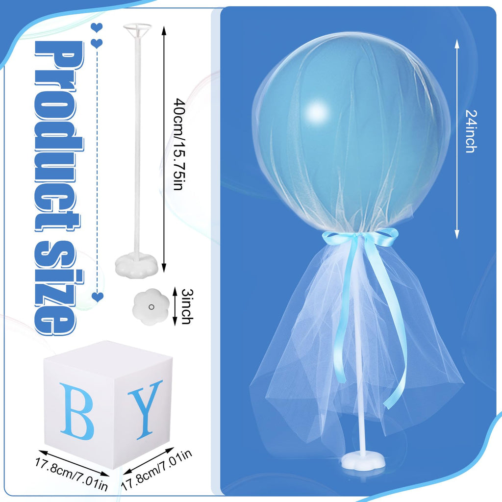 Wettarn 4-Piece Blue Boy Baby Shower Centerpieces – 24-Inch Tulle Balloons with Letter Boxes & Stands