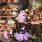 Weysat Jungle Animal Cake Topper Set – 27 Pcs with Mini Hats, Pom Poms & Skirts for Dino-Themed Parties
