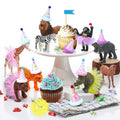 Weysat Jungle Animal Cake Topper Set – 27 Pcs with Mini Hats, Pom Poms & Skirts for Dino-Themed Parties