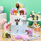 Weysat Jungle Animal Cake Topper Set – 27 Pcs with Mini Hats, Pom Poms & Skirts for Dino-Themed Parties
