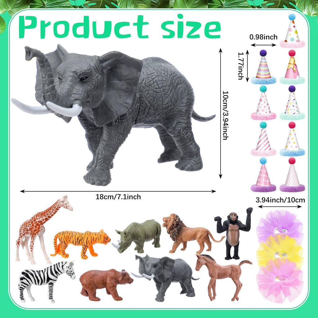 Weysat Jungle Animal Cake Topper Set – 27 Pcs with Mini Hats, Pom Poms & Skirts for Dino-Themed Parties