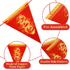 Whaline 2026 Chinese New Year Dragon Pennant Banner – 20pc Red & Gold Triangle Bunting for Lunar New Year Decor