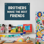 Wheatwin Best Friends Banner – Navy Linen Wall Decor for Boys’ Room, 20x30